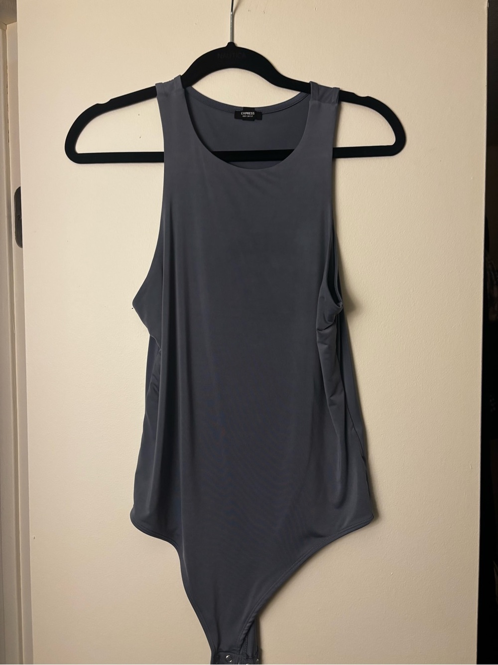 Express dusty blue gray Sleeveless Draped Bodysuit - Express